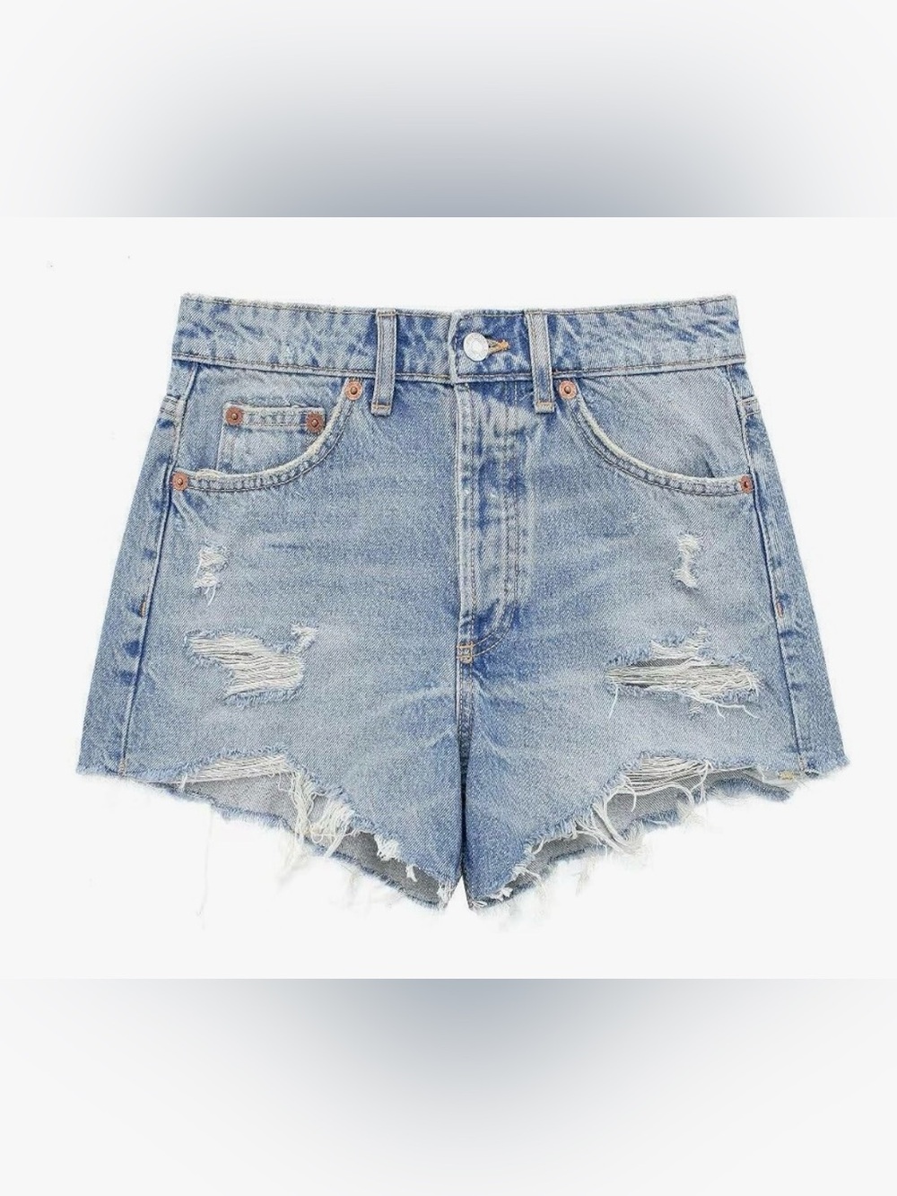 Light Blue Distressed Denim Shorts - Women's High-Rise Casual